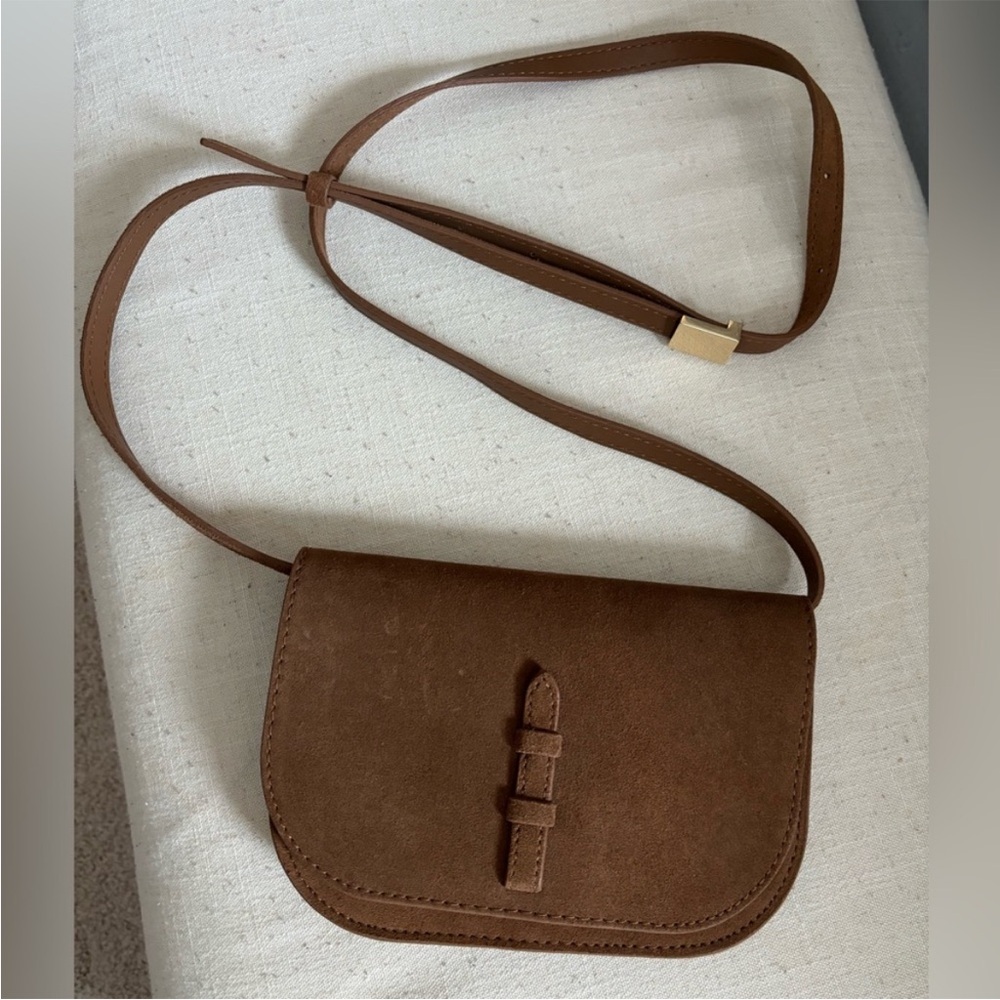 Zara Brown Split 100% Leather Crossbody Bag with Saddle Design